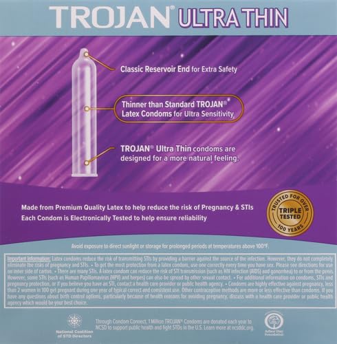 Image of Trojan Ultra Thin Latex Lubricated Condoms for Men, Thin Condoms for a More Natural Feeling, Premium Latex to Help Reduce Risk of Pregnancy and Sexually Transmitted Infections (STIs), 36 Count