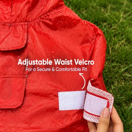 Image of Mutt of Course Waterproof Dog Raincoat with Hood & Mesh Lining | Collar & Harness Leash Opening | Duck Rain Red (s)