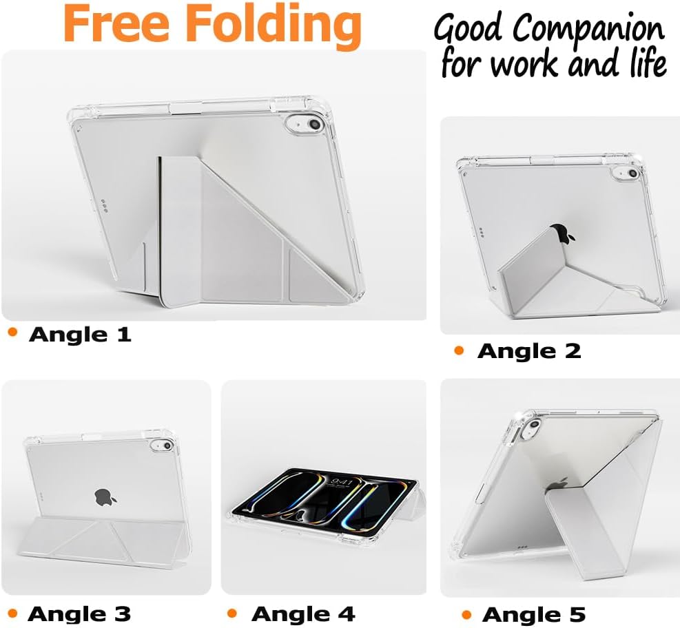 Slim Case for iPad Air 11 Inch M4/M3/M2 (2026 8th/2025 7th/2024 6th), 10.9 Inch 5th Gen 2022/4th Generation 2020 with Pencil Holder, Multi-Angle Stand, Clear Cute Smart Cover, Auto Wake-Sleep (Grey)