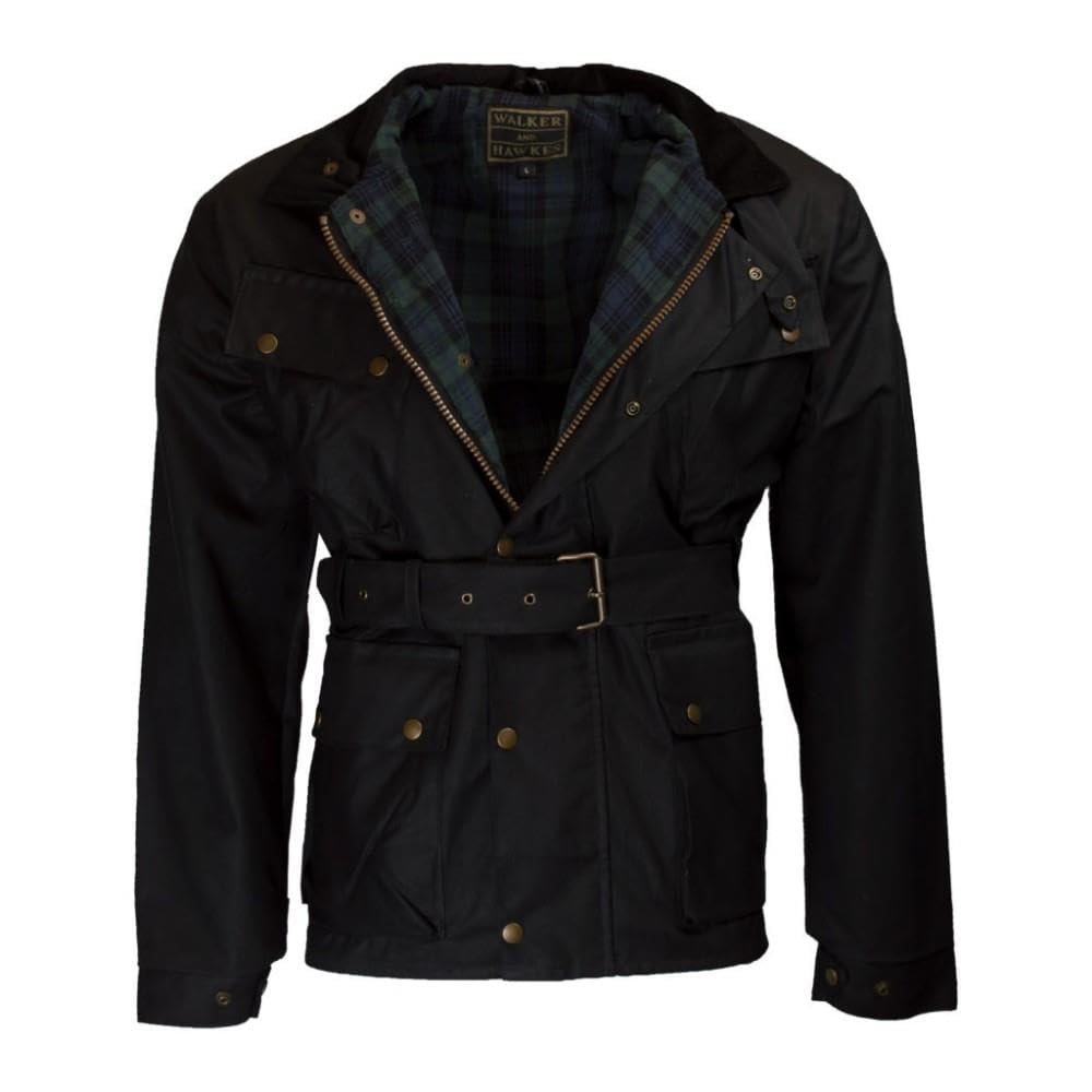 Walker & Hawkes - Veste cirée pour Homme Explorer - Ceinture/4 Poches - Style Motard