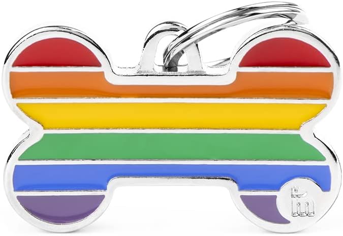 MyFamily Personalized Pet ID Tag Made in Italy, Big Bone, Free Engraved Dog Tag, Hand Enameled in Metal, Rainbow Collection