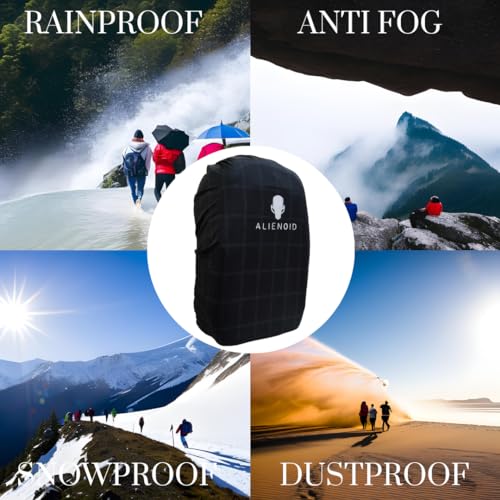 Image of Alienoid Waterproof Bag Rain Cover | Rain, Dust & Scratch Protection | Elastic Fit Luggage Cover | Ideal for Backpack, Trekking, Travel, School, Office (20-30L) (Black Checked)