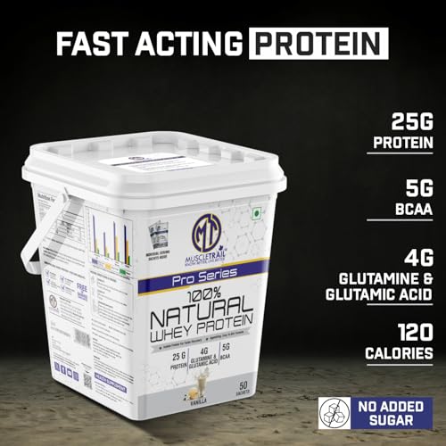 Image of MuscleTrail Pro Series Whey Protein, 50 Pouches, 25g Protein, Isolate Source, Low Carb, 4g Glutamine & Glutamic Acid, 5g BCAA, (1.79Kg, Chocolate)