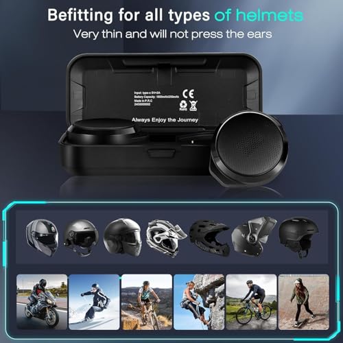 Motorcycle Helmet Headset with Remote Control - No Installation True Wireless Helmet Speakers with Charging Box, 50+ Hours Work Time Headsets LED Display for Outdoor Sports Skiing/Motorcycle/Climbing - Thumbnail 7