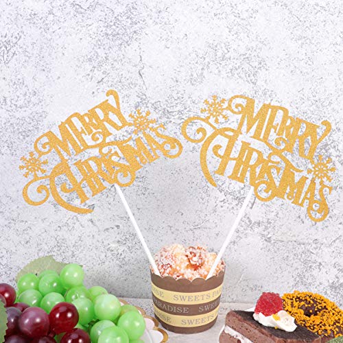 Toddmomy 12 Stuks Merry Christmas Cake Toppers Gouden Glitter Merry Christmas Cupcake Picks Voor Kerst Nieuwjaarsfeest - Image 4