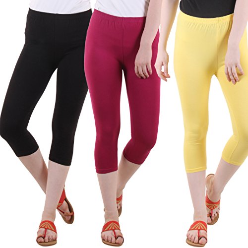Image of DIAZ Women's Super Combed Cotton Elastane Stretch Slim Fit Printed Capri -Pack of 3