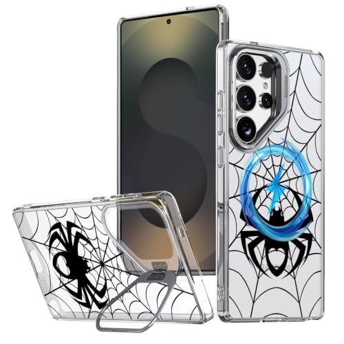 Coque magnétique mince pour Samsung S25 Ultra avec support anneau araignée noire
