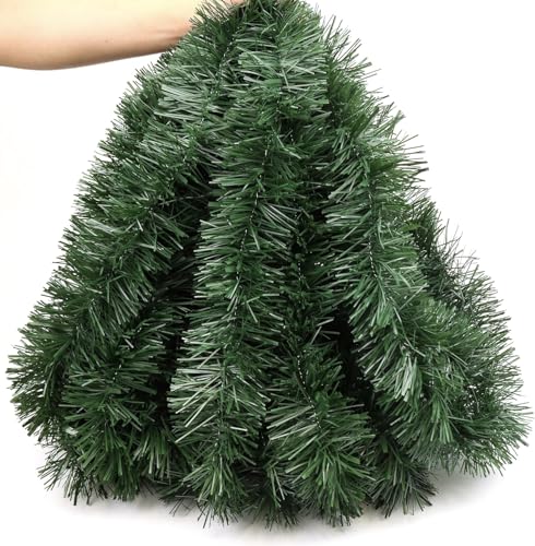 50 Foot Christmas Greenery Garland Decorations, Artificial Green Pine Garland Xmas Tree Decor Soft Tinsel Garlands Non-Lit for Stairs Mantle Fireplace Home Indoor Outdoor Holiday Party Decor