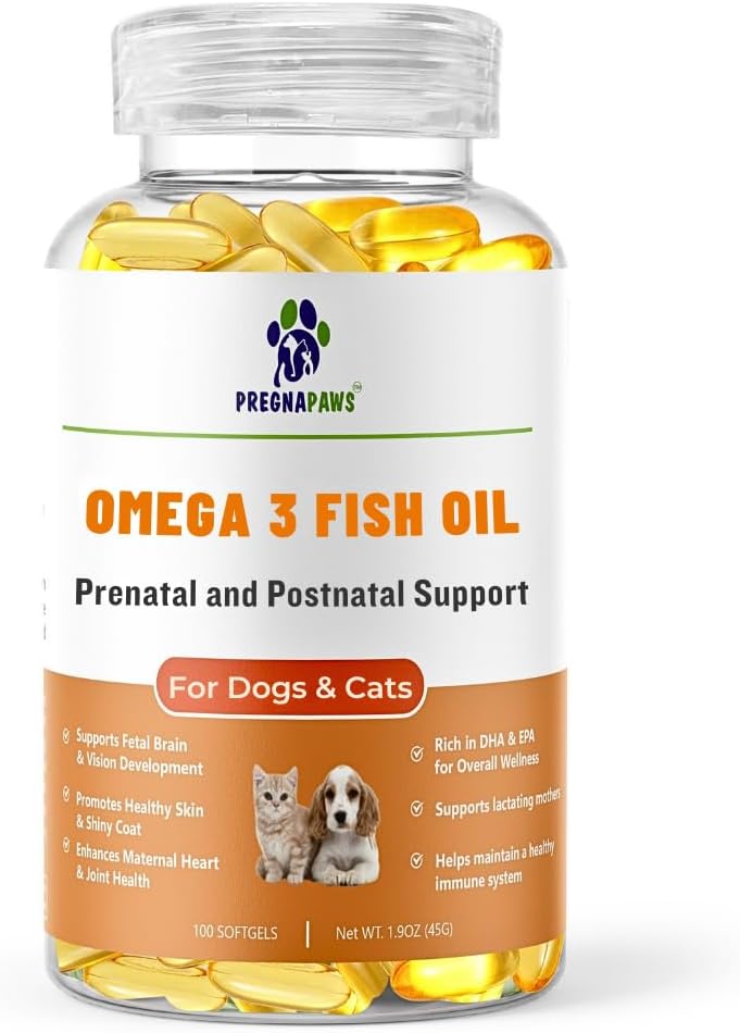 Omega 3 Fish Oil for Dogs & Cats | Dog Prenatal Vitamins | Joint Support | Brain & Heart Health | Pure EPA DHA Omega 3 for Dogs | 100 Soft Gels