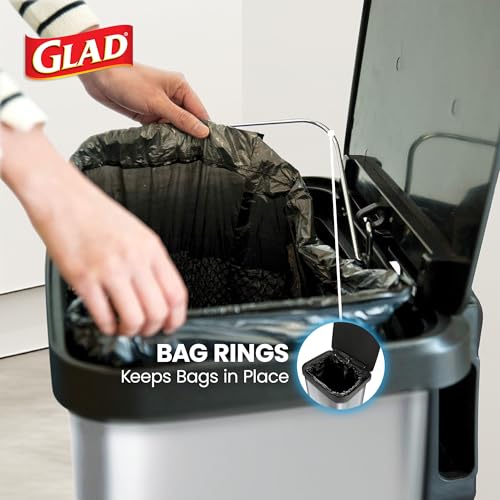 Image of Glad Stainless Steel Step Trash Can with Clorox Odor Protection | Large Metal Kitchen Garbage Bin with Soft Close Lid, Foot Pedal and Waste Bag Roll Holder, 20 Gallon, Stainless