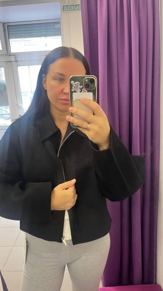 BQDCQB Womens Cropped Wool Jacket Warm Winter Fleece Bomber Jacket Zip Up Short Pea Coats with Pockets - Image 2