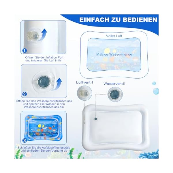 Wassermatte Baby Spielzeug 3 6 9 Monate, Wasserspielmatte Baby, BPA-frei, Spielmatte Baby, Aufblasbare Bauchzeit Matte, Spaßaktivitäten für das Wachstum Ihres Baby Geschenke für Babys(Blau) – Bild 7