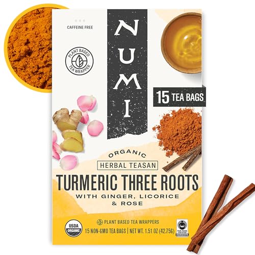 Image of Numi Organic Three Roots Turmeric Tea, 15 Herbal Tea Bags, Caffeine Free