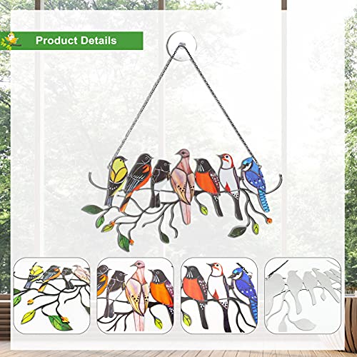 HM&DX Multicolor Birds on a Wire High Stained Metal, New Suncatcher Bird for Window Series Window Hangings Large Panel Ornaments Pendant Home Decoration Gifts for Bird Lover (7 Birds)…