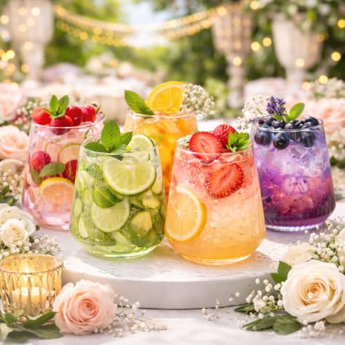 Image of 40 Pack 12oz Ribbed Stemless Disposable Plastic Wine Glasses, Shatterproof