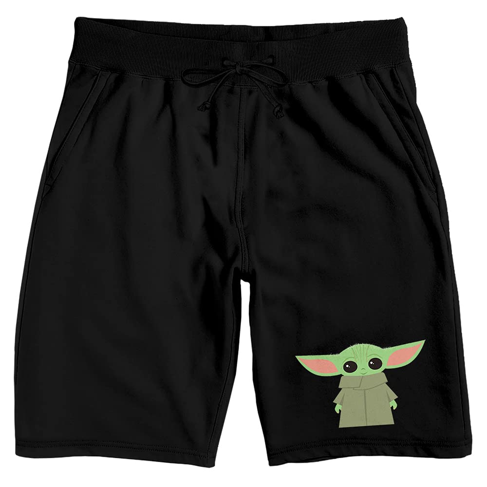 Mens Black Star Wars Mandalorian Baby Grogu Sleep Pajama Shorts