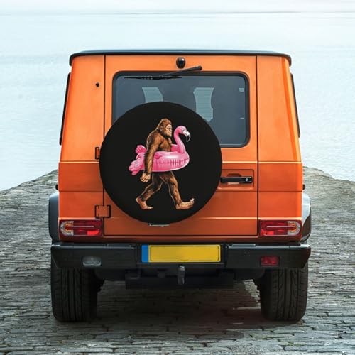 Image of Spare Tire Cover with Bigfoot Flamingo Pattern Wheel Protectors Weatherproof Wheel Covers Universal Fit for SUV Truck Rv Travel Camper Trailers Accessories 17inch