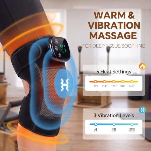 Masajeador de rodilla inalámbrico con calor y vibración para alivio del dolor | Almohadilla térmica recargable 3-en-1 para rodillas, 5 niveles de calor, 3 modos de masaje, pantalla táctil LED, ideal como regalo para mujeres y hombres miniatura 2