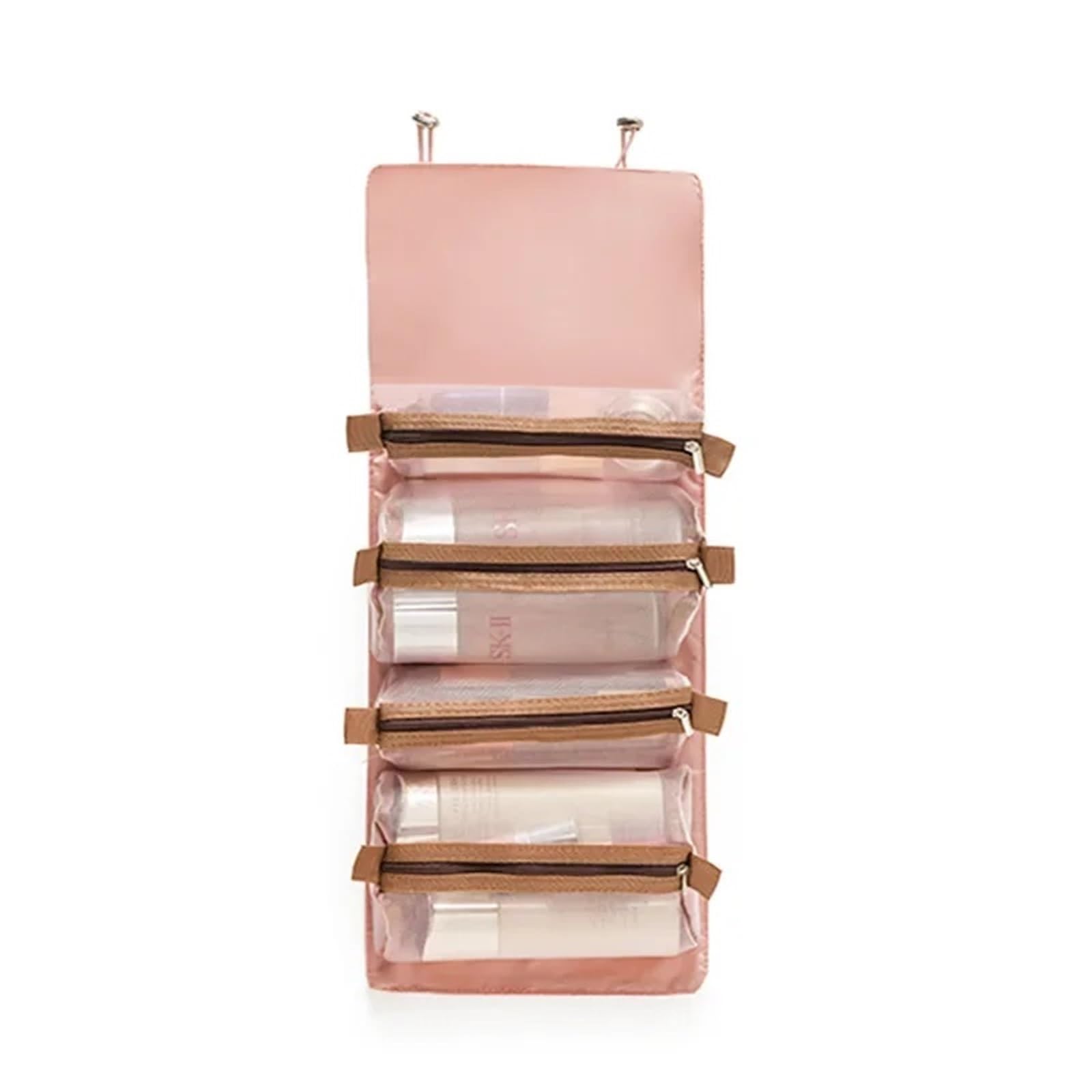 Bolsas de Maquillaje portátiles 4 en 1 Gran Capacidad, 2 uds., Bolsa Aseo Plegable portátil for Almacenamiento cosméticos Viaje, Desmontable para Viajar(Pink)