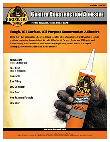 Image of Gorilla Heavy Duty Construction Adhesive, White Glue, 9 Ounce Cartridge - Gap Filling and Waterproof (Pack of 12)