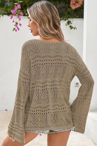 Image of Cakulo Womens Summer Crochet Tops Boho Off Shoulder Sweaters Lightweight V Neck Loose Vacation Resort Wear 2026