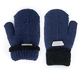 INOGIH Kids Double Layer Warm Knit Mittens Girls Boys Winter Outdoor Gloves for 5-10 Years (Navy, Fit for 5-10 Years Old)