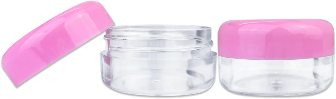 (Quantity: 60 Pieces) Beauticom 15G/15ML Round Clear Jar with Pink Lids for Acrylic Powder, Rhinestones, Charms and Other Nail Accessories - BPA Free