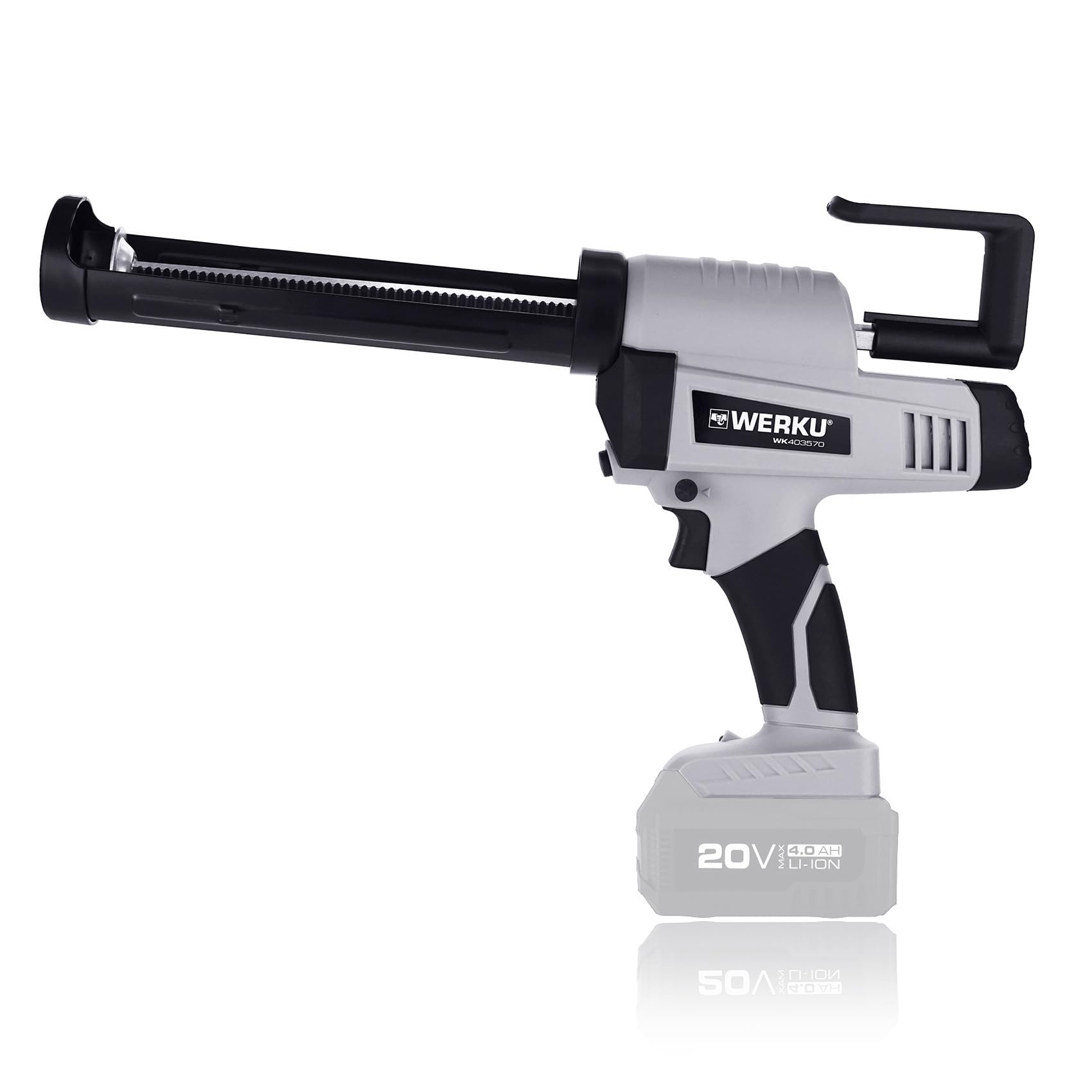 Werku WK403570, Pistola Cartuchos Inalámbrica, Calidad Profesional, Potencia 20 V, Fuerza presión 2000 N, Cartuchos Universales de 300 ml, No Incluye Batería y Cargador