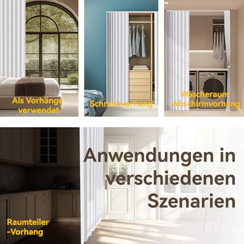 JILRON 100% Blickdichter Türvorhang – Faltbares Akordion-Design mit Magnetverschluss & Klebemontage ohne Bohren, inkl. Schiene – Für Terrassentüren oder Glastüren, Weiß, 201x180 cm