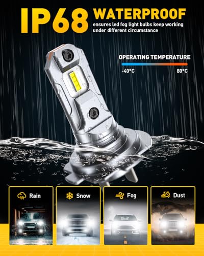 Image of AUXITO H7 LED Fog Light Bulb, 500% Brightness, CSP LED Chips Fog Lamps Replacement, Play and Plug, Pack of 2