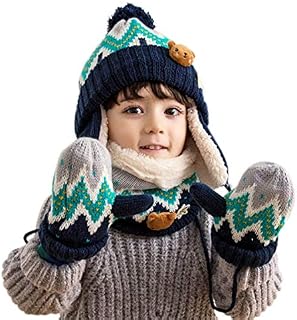 DORRISO Cute Girls Boys Caps Scarf Glove Set Autumn Winter Spring Kids Newborn Baby Caps Scarf with Glove Baby Knitted Warm Woolen Caps 1-6 Years Old