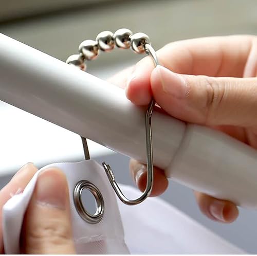 Miniatura 5 de Anillos para cortina de ducha, ganchos decorativos, bolas de rodillo de acero inoxidable resistentes para cortina de baño (12 unidades, amarillo)