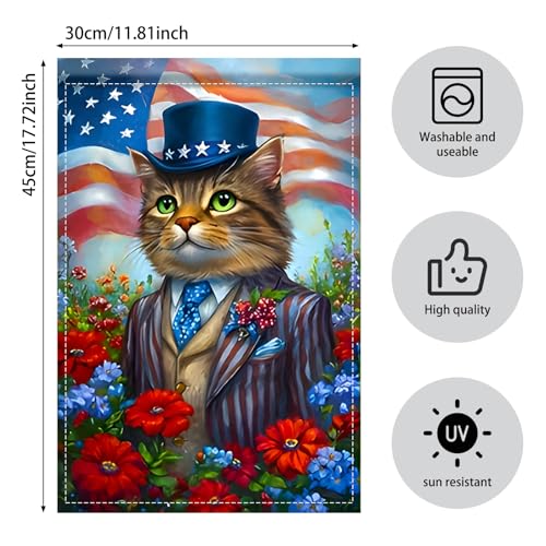 Image of Nuxovilar Veterans Day Garden Flag Cat Patriotic Hat 12x18 Polyester | Patriotic Flag, Cat Banner patriotic garden flag, military memorial sign yard, porch, patio (Patriotic Cat)