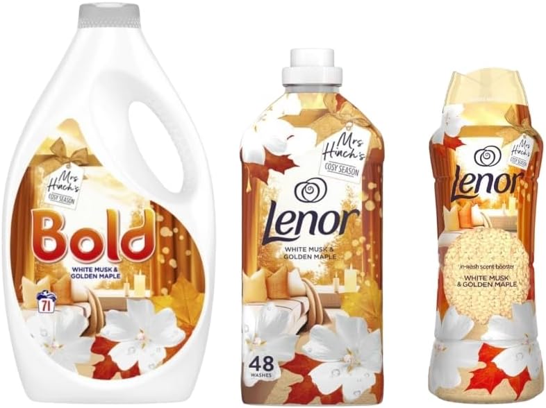 TDC Bold White Musk & Golden Maple Laundry Care Set, Liquid Detergent 71 Washes, Fabric Conditioner 48 Washes, In-Wash Scent Booster 570g