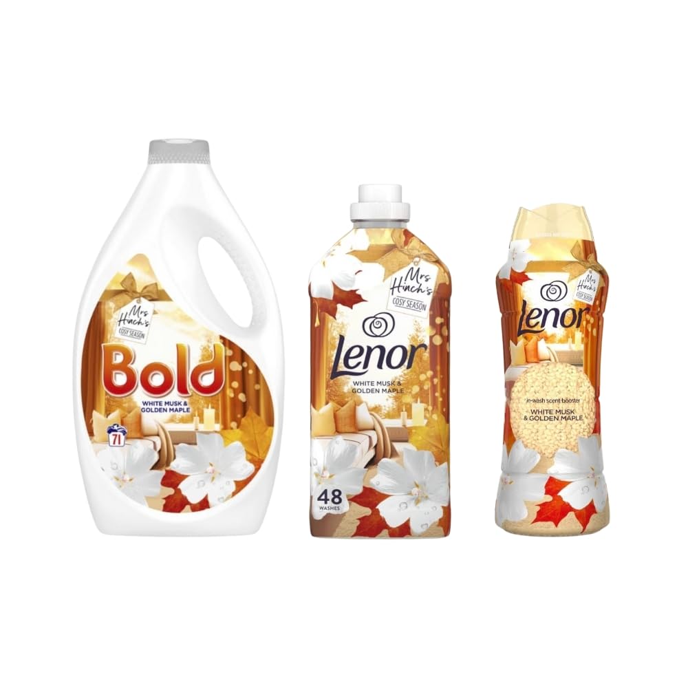 TDC Bold White Musk & Golden Maple Laundry Care Set, Liquid Detergent 71 Washes, Fabric Conditioner 48 Washes, In-Wash Scent Booster 570g