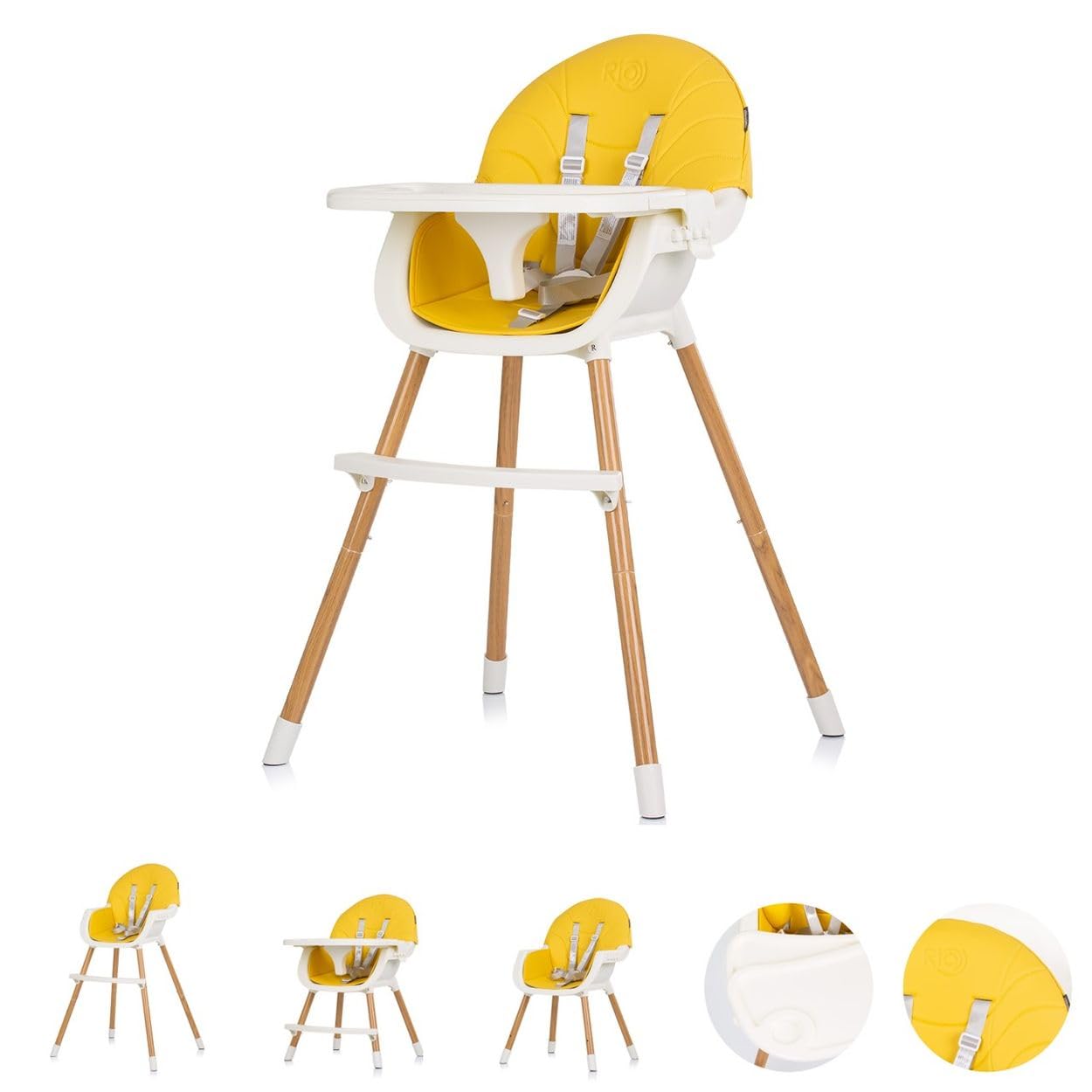 Chipolino Rio 2in1 seggiolone, seggiolone gambe antiscivolo 5 punti di sicurezza, colorazione:bianco giallo
