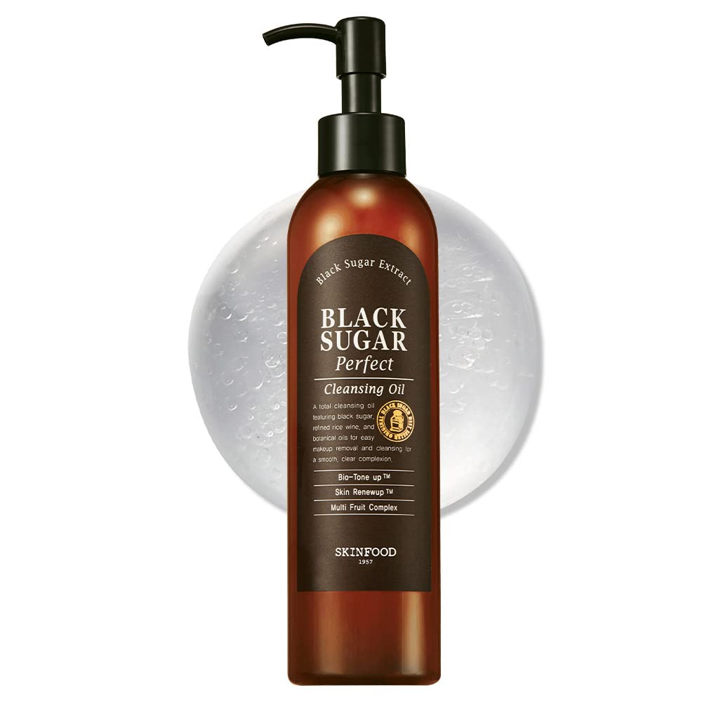 SKIN FOOD since 1957 Olejek do oczyszczania twarzy z czarnego cukru i wina ryżowego, olejek do demakijażu, dla gładkiej i odświeżonej skóry, 200 ml