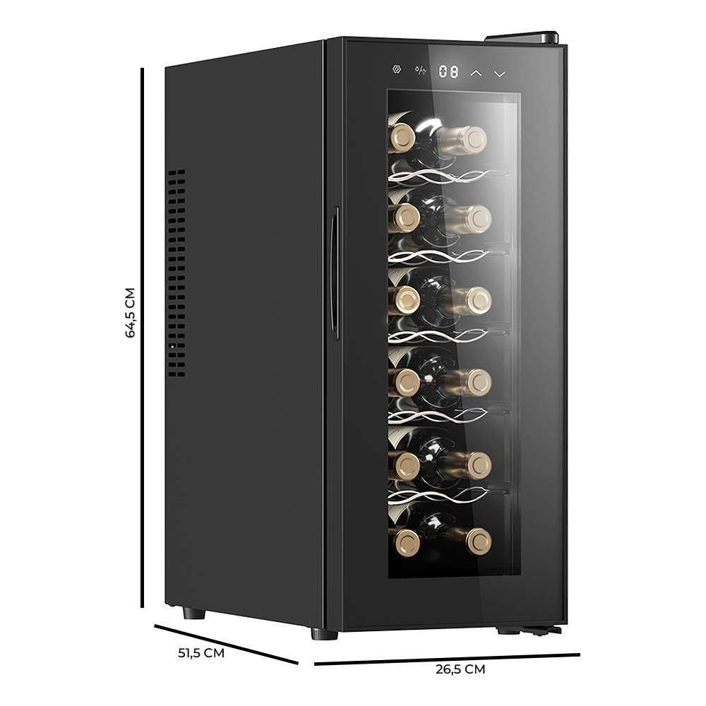 Cecotec Vinoteca 12 botellas Bolero grandsommelier 1230 coolcrystal, Enfriamiento termoeléctrico, Temperatura regulable entre 8º y 18ºC, Control táctil, Display, LED interior, Gas no nocivo.