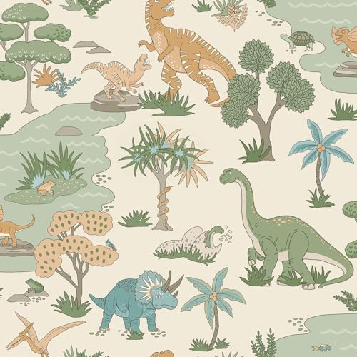 Holden Storybook Dino Zoo Papier Peint Mignon sur le Thème des Dinosaures avec T-Rex Préhistorique, Vélociraptor, Serpents et Animaux pour Chambre d'Enfants...