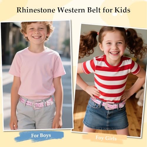 Kids Rhinestone Belt for Girls Boys Western Cowboy Cowgirl Belts Diamond Studded Bling Leather Belt for Kids4