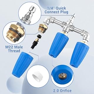 EZALOR Triple Turbo Nozzle Pressure Washer, 360° Rotating Turbo Nozzle with 1/4" Quick Connector, 2.0 Orifice 3-in-1 Turbo Nozzle, 4000 PSI