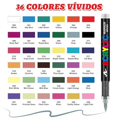 Image of Allinside Acrylic Paint Markers, 36 Colors Soft Brush Tip Paint Pens, Waterproof Quick Dry Acrylic Markers for Rock Painting Wood Canvas Glass Fabric Stone Egg DIY Art Crafts Supplies