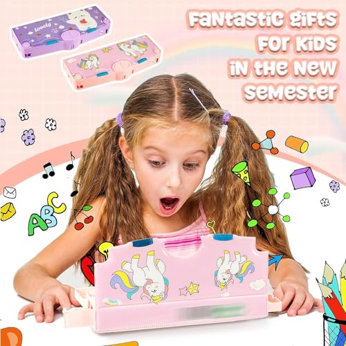 Image of Umadiya Plastic Branded Unicorn Theme Magnetic Pencil Box For Kids, Space Pencil Box For Boys & Girls, Stationery Box, Buttons Operated Pencil Box For Kids (With Accessories, Multicolor)