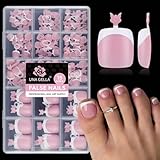 UNA GELLA French Press On Toenails - 15 Sizes Pre-Etched French Toe Nail Press Ons Soft Square Gel False Toenails Pink and White Fake Toe Nails 180Pcs for Women Big Toes Nail Extensions Pedicure