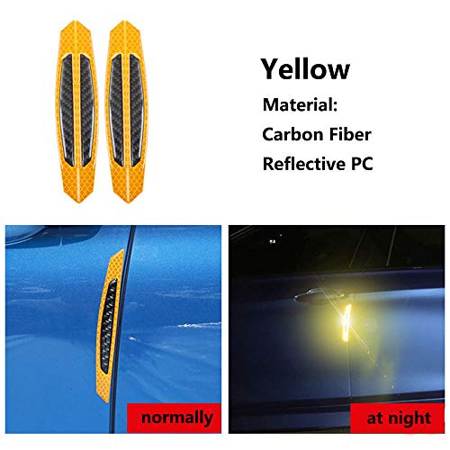 Image of ZYTC 4pcs 3D Super Yellow Reflective Stickers Black Real Carbon Fiber Strips Car Side Door Edge Bumper Anti-Scratch Protection Guards Trim Stickers Universal
