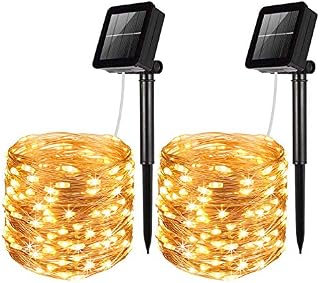 FANSIR Solar String Lights, Upgraded 2 Pack 200 LED Solar Fairy Lights 66 ft 8 Modes Waterproof Indoor/Outdoor Copper Wire Garden Decorative Lighting for Patio, Tree, Party, Home, Wedding (Warm White)