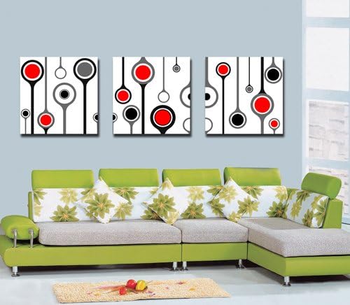 Espritte Art-Huge Red and Black and White Abstract Art Circles Picture Painting on Canvas Print without framed, Modern Home Decorations Wall Art set of 3 Each is 5050cm #cy-269