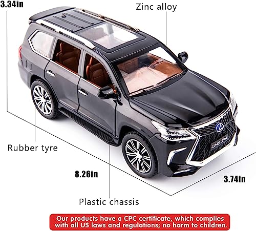 Image of 1:24 Lexus 570 Off-Road Luxury SUV Model Diecast Car, Zinc Alloy Pull Back Toy with Sound & Light, for Kids Boys & Girls (Black)