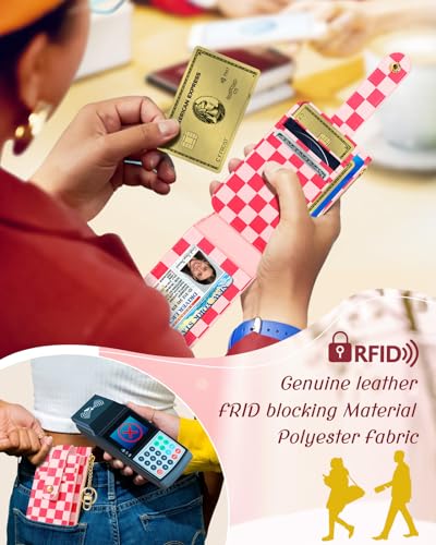 Bistup Credit Card Holder Wallet for Women - Cute Small for Ladies Teen Girls Female Rfid Checkered Plaid Leather Cardholder Wallets Organizer Purse Girly Aesthetic Print Unique Zipper4