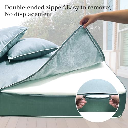 Image of Outdoor Daybed Cushion Cover Twin,Daybed Mattress Bolster Pillow Fitted Sheet Cover,Twin Size Outdoor Daybed Cushion Cover (75 * 39 * 6in,Teal)